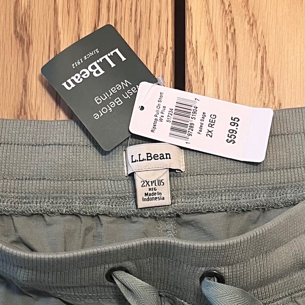 L.L. Bean Ripstop Pull-On Shorts Men 2X Plus Faded Sage Gorpcore Hiking Trail - Picture 3 of 7